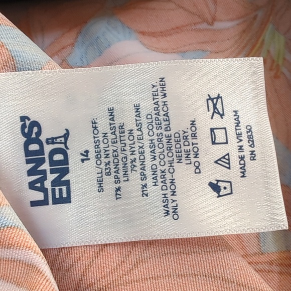 Lands End, orange and blue Lily pattern Blouson tankini top. 14 - Picture 9 of 10